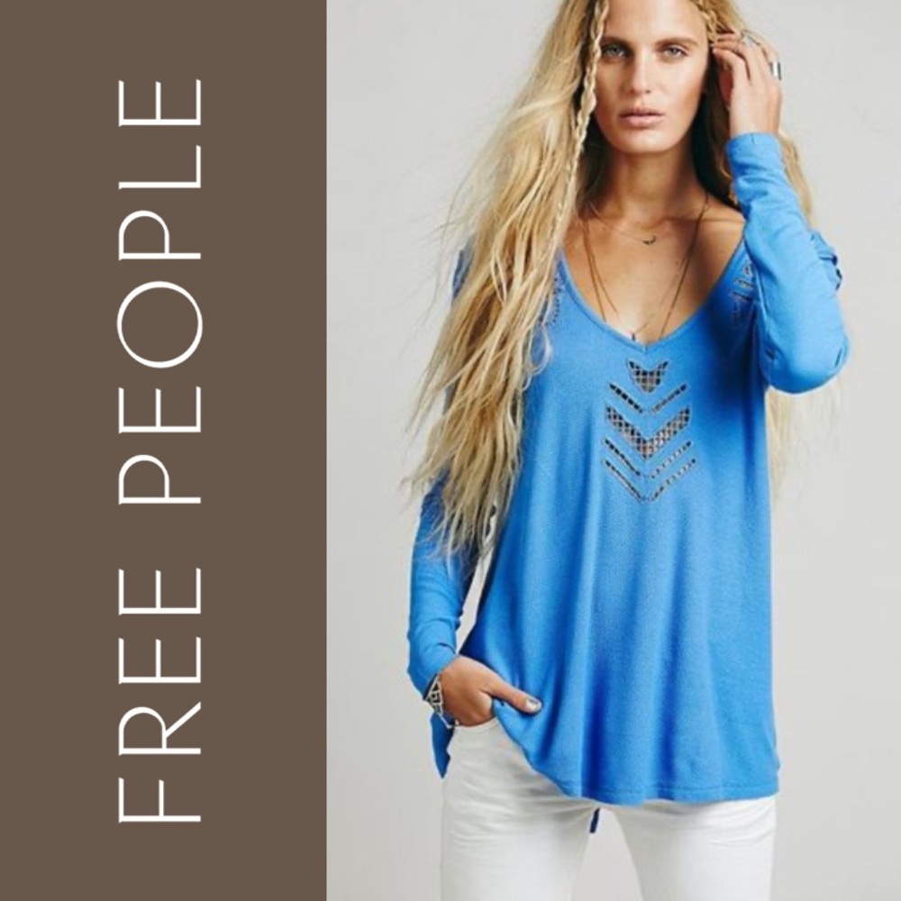We The Free Blue Long-Sleeve V-Neck Top